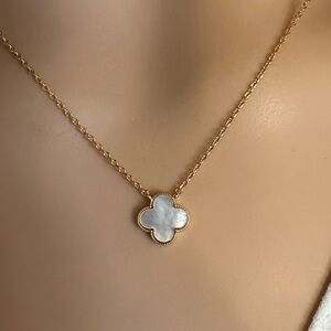 Gold Clover Necklace with White Mother-of-Pearl Inlay